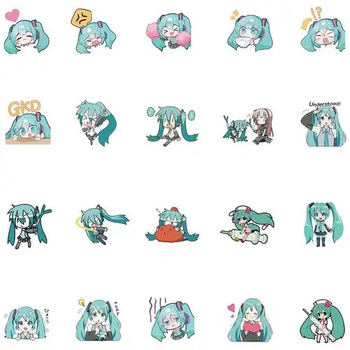 65张卡通chibi初音未来表情包涂鸦贴画行李箱笔记本装饰手账贴纸