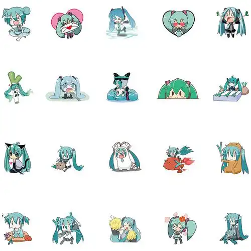 65张卡通chibi初音未来表情包涂鸦贴画行李箱笔记本装饰手账贴纸